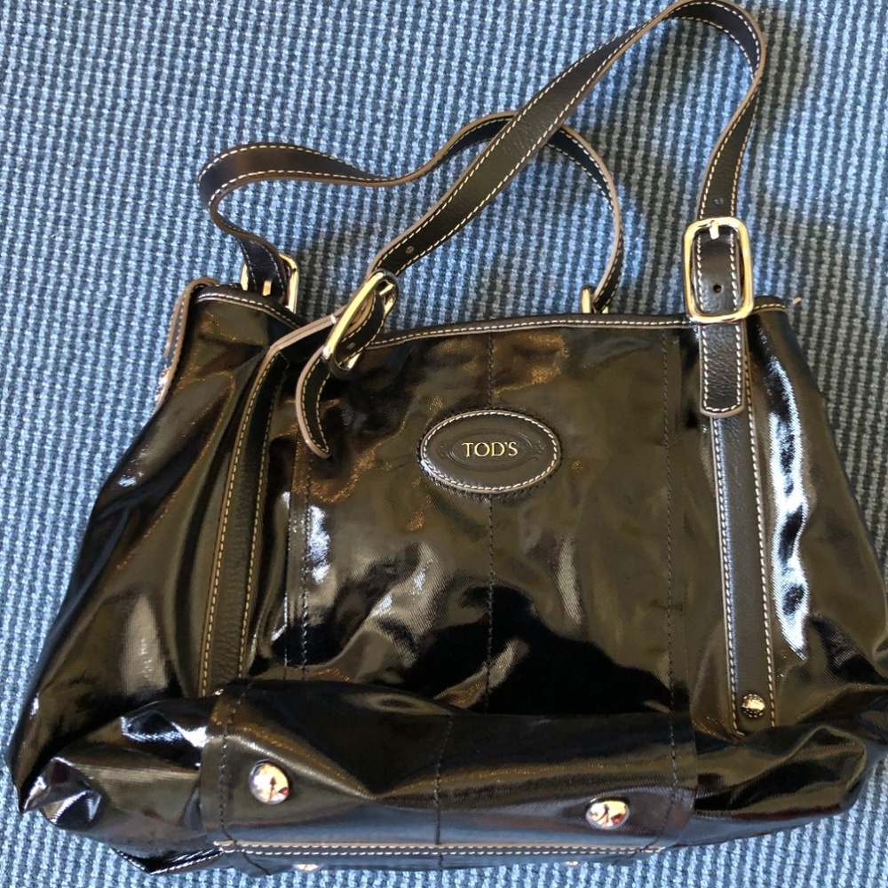 Black Leather Tod's Tote Bag